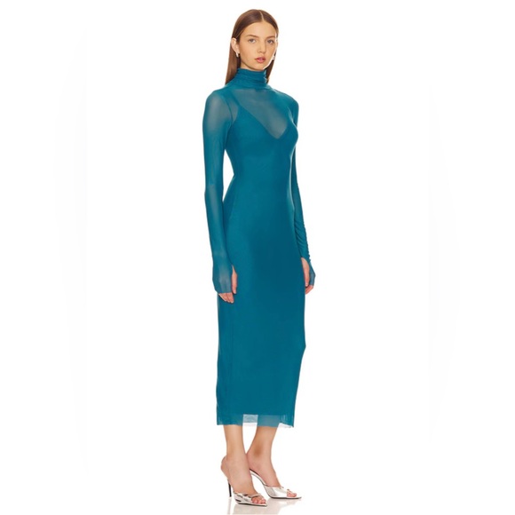 AFRM Blue Ribbed Long Sleeve Turtleneck Sheath Dress - Picture 4 of 5
